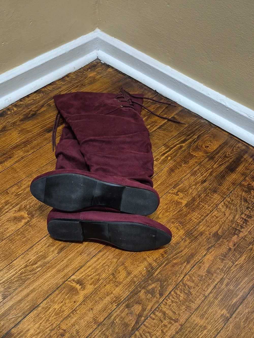 Burgundy Over The Knee Slounchy Boots Size 10